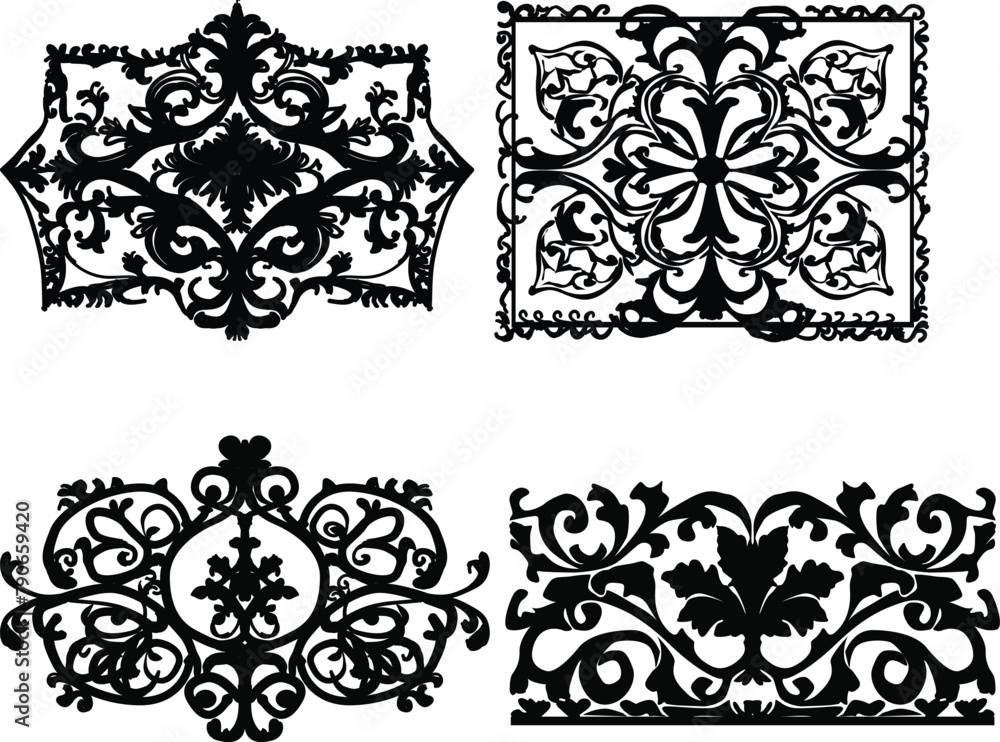 Naklejka premium black curled four decorations set on white background