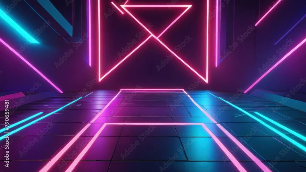 Virtual Stage Cyber Futuristic Sci-Fi Environment with Colored Geometric Lights and Studio Floor