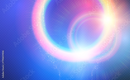 Rainbow circle light effect. Dispersion of beam. Sun light effect for immersion in atmosphere.