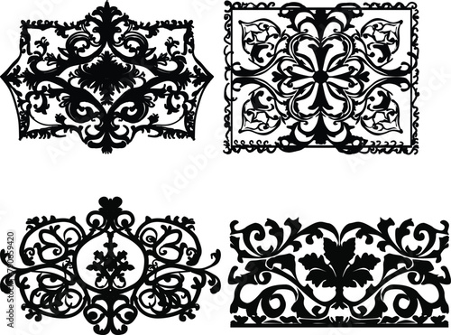 black curled four decorations set on white background