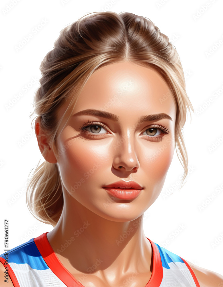 Digital illustration of a young Caucasian female athlete, portrait isolated on a transparent background, ideal for sports and healthy lifestyle themes Digital illustration of a young Caucasian female athlete, portrait isolated on a transparent background, ideal for sports and healthy lifestyle themes