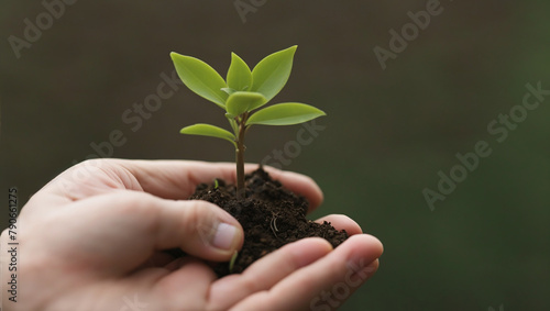 A small plant is being held in someone's hands.