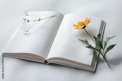 Open Book with Delicate Flowers on White Background © Friedbert