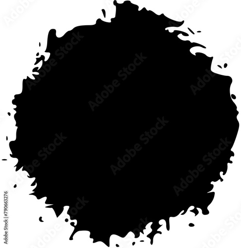 paintbrush. Round text boxes and grunge blotches. Splatters design elements. Dirty distress texture banners. Ink painted shapes