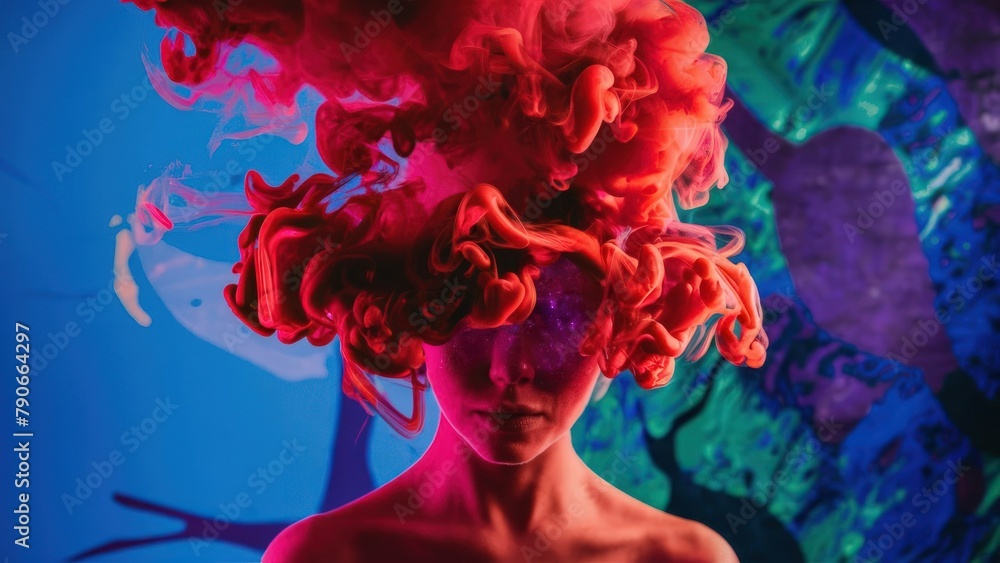 Crimson Nebula Red Smoke on Blue Background with Mystic Neon Texture Crimson Nebula Red Smoke on Blue Background with Mystic Neon Texture