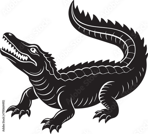 Crocodile - Black and White Illustration Isolated on White Background