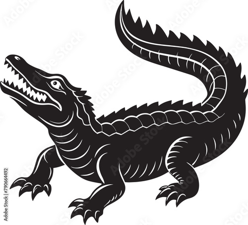 Crocodile - Black and White Illustration Isolated on White Background © Rony