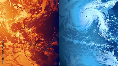 A comparison of satellite images showing decreased upwelling and warmer ocean temperatures in the eastern Pacific during El Nino photo