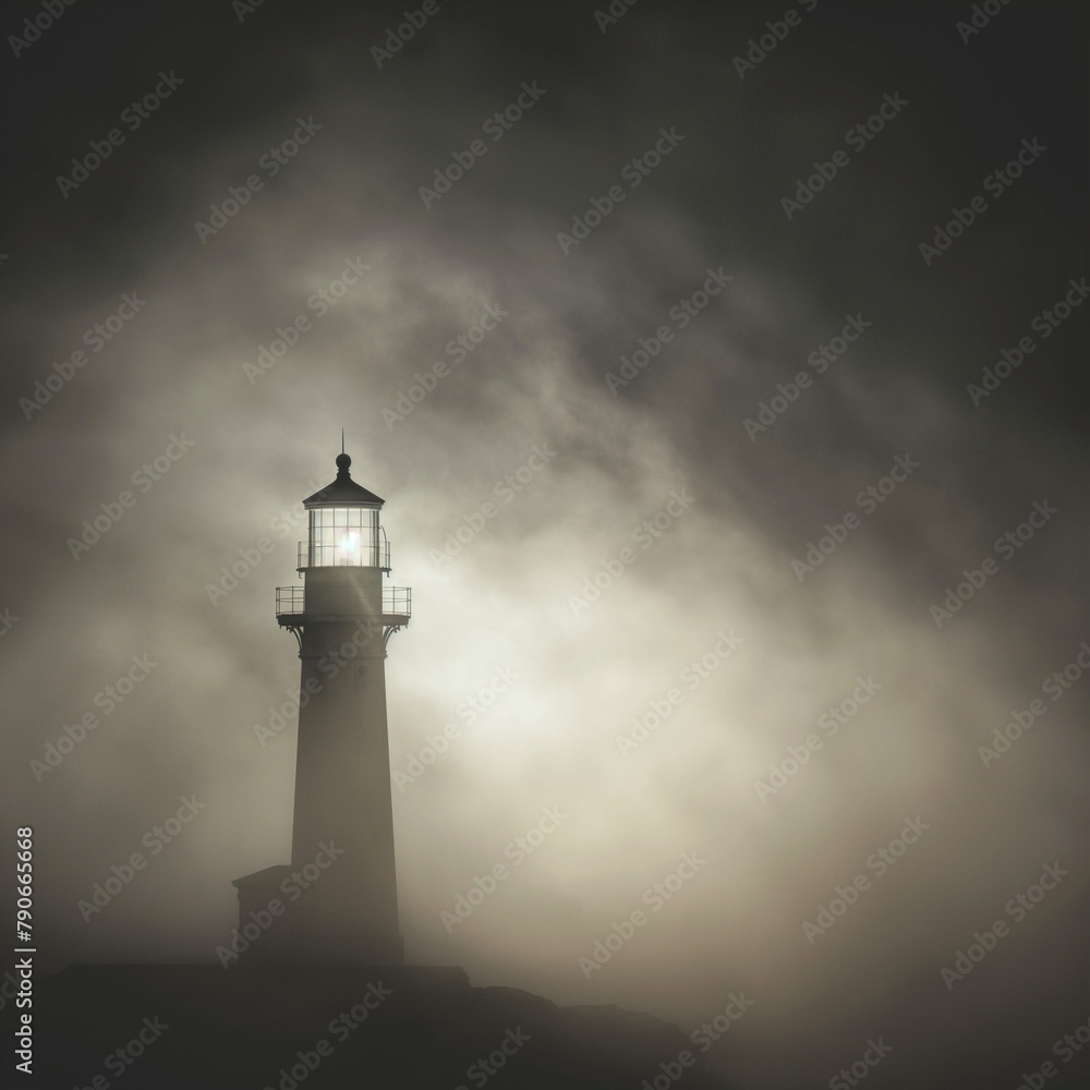 lighthouse shining light through a storm
