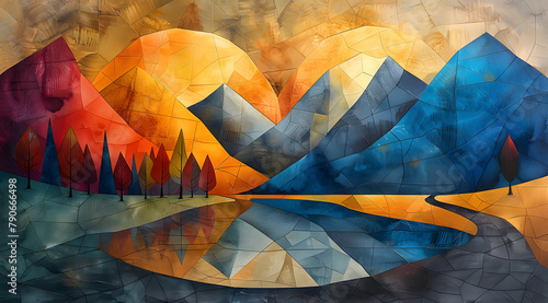 Abstract Visions: Watercolor Cubism Redefining Landscapes with Bold Geometric Forms