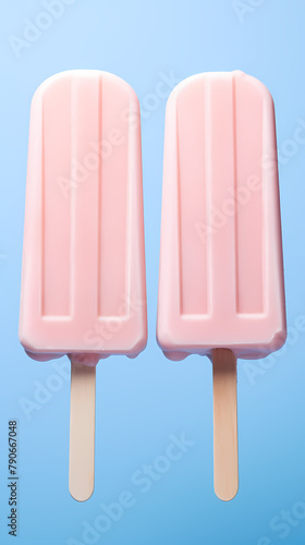 Pink ice cream popsicles on blue background