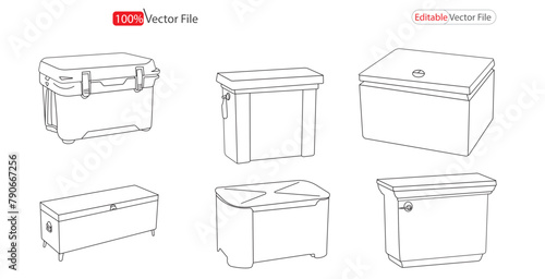 Vector trunk  satchel front. trunk box silhouette. New Trunk Stock Vector Illustration and Royalty Free  symbol des  Trunk box silhouette outline design collection . Fashion accessory technical illust