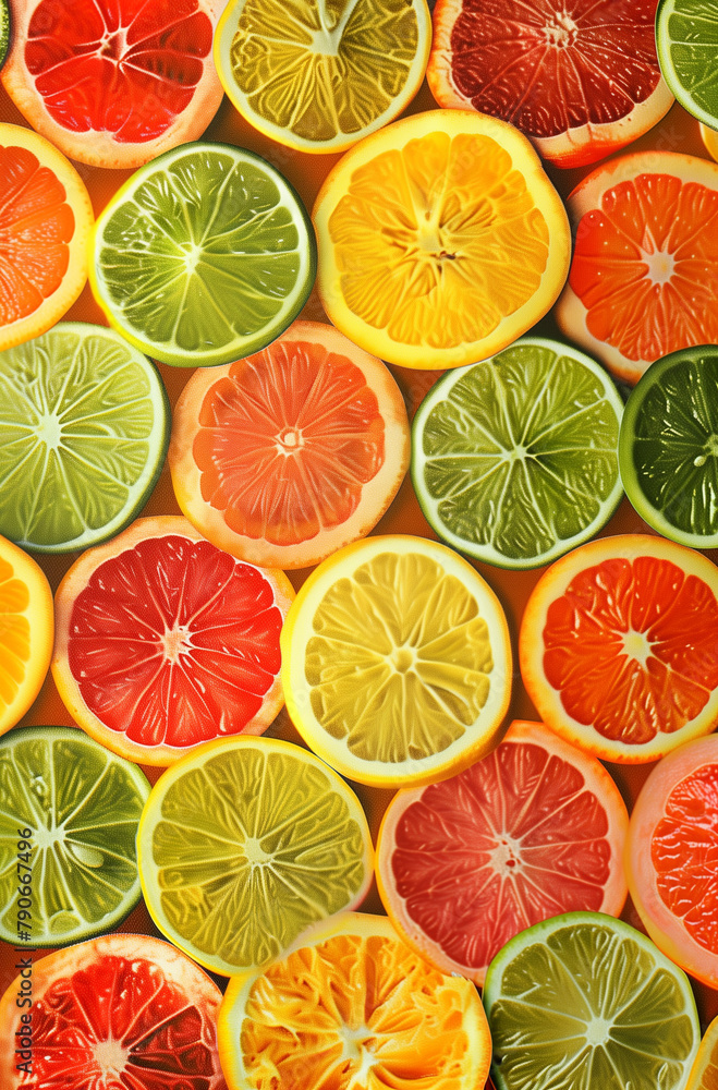Fototapeta premium Vibrant Citrus Fruit Slices Background 