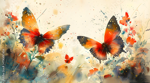Ephemeral Beauty: Impressionist Watercolor Capturing Sunlit Butterfly Flutters in Motion