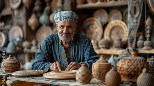 8. Islamic Artisan Workshop: A glimpse into an artisan workshop where skilled craftsmen meticulously create intricate Islamic artwork, including wood carvings, mosaic tiles, and ha