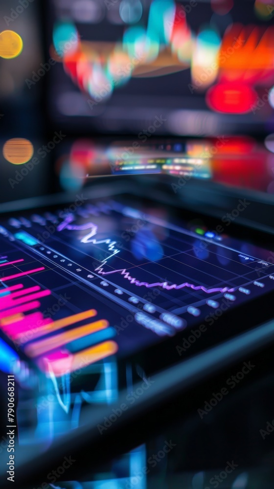 Close-up of a Colorful Data Analysis Graph on a Tablet Screen Close-up of a Colorful Data Analysis Graph on a Tablet Screen