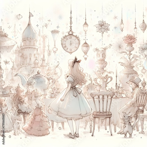 Alice in wonderland storybook illustration