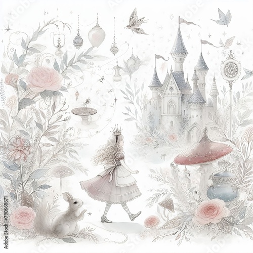 Alice in wonderland storybook illustration