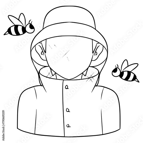 faceless man beekeeper illustration hand drawn outline vector	