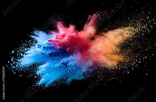 Colorful powder explosion isolated on a black background.