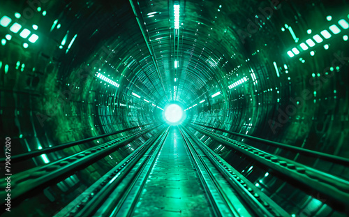 green futurist tunneling through space