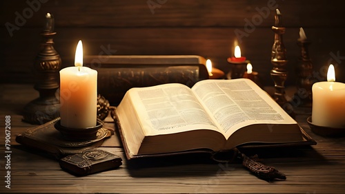 Prayer book with candles