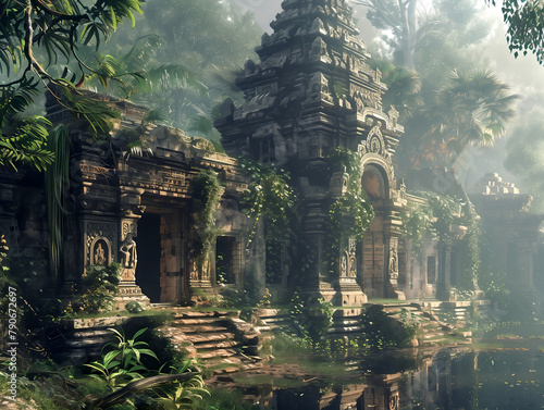 Ancient ruins in a remote jungle, reclaimed by nature photo