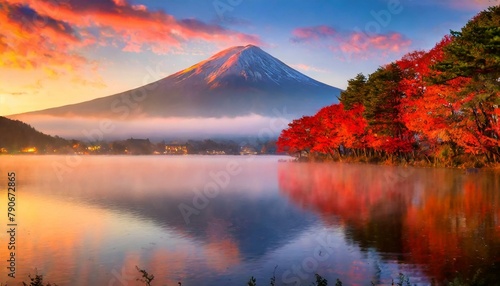 Autumn Symphony Mount Fuji's Majesty by Lake Kawaguchiko
 photo