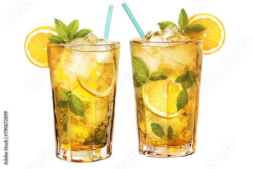 Summery iced tea creation featuring green tea infused with hints of mint and zesty lemon, perfect for hot days.
