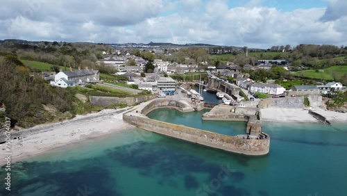 Charlestown harbour from the air Cornwall England UK  photo