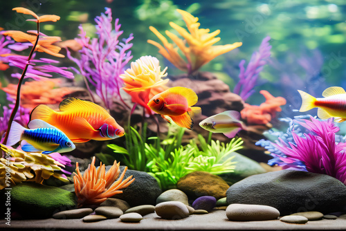 Aquarium Nahaufnahme mit bunten Fisch Hintergrund © Pixelot