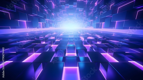  3d rendering of purple and blue abstract geometric background. Scene for advertising, technology, showcase, banner, game, sport, cosmetic, business, metaverse. Sci-Fi Illustration. Product display