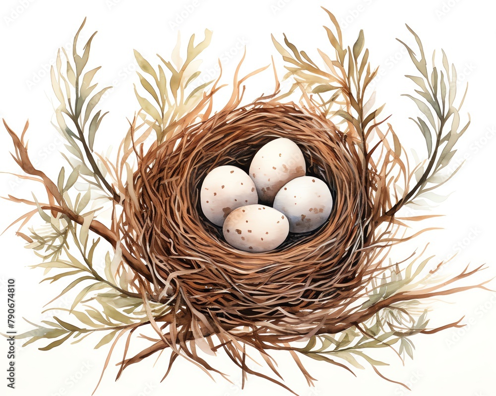 Obraz premium Nest Cozy nest in a blend of browns and creams watercolor clipart