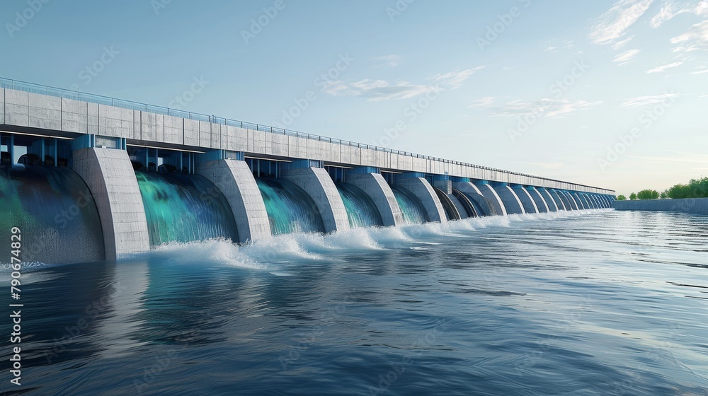 A large body of water with a bridge over it and a waterfall A large body of water with a bridge over it and a waterfall