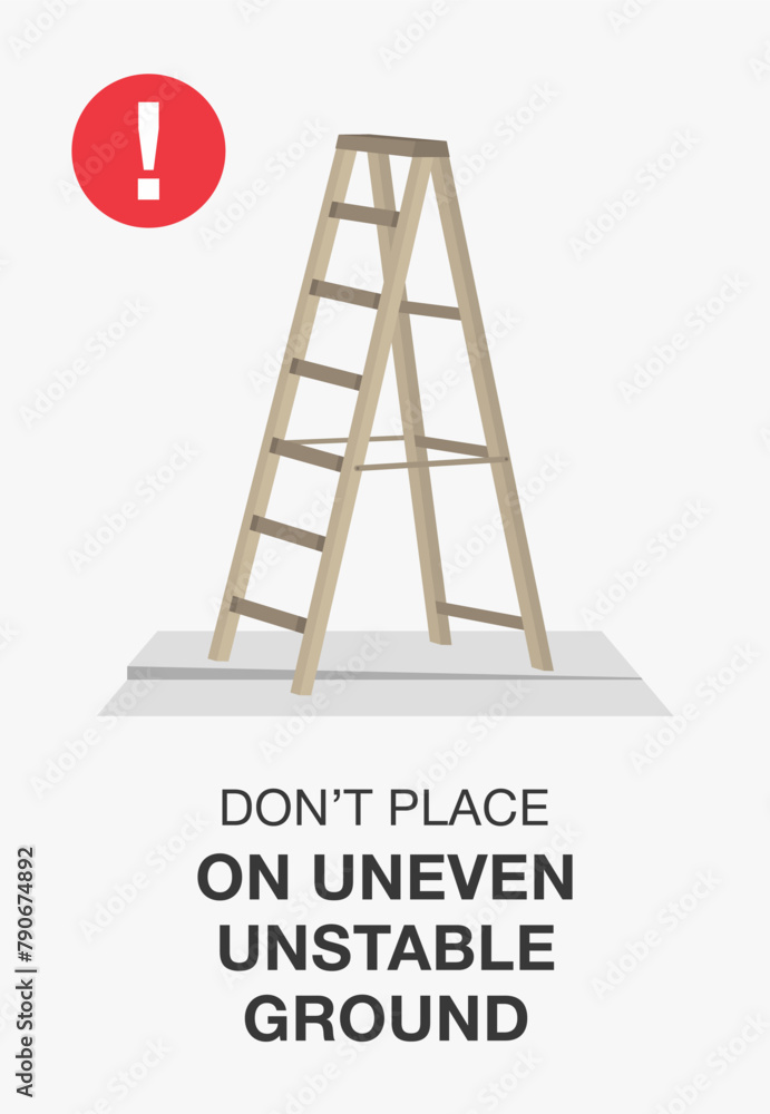 © flatvectors - Work safety rules. Don't place ladder on uneven unstable ground poster design. Flat vector illustration template. © flatvectors - Work safety rules. Don't place ladder on uneven unstable ground poster design. Flat vector illustration template.