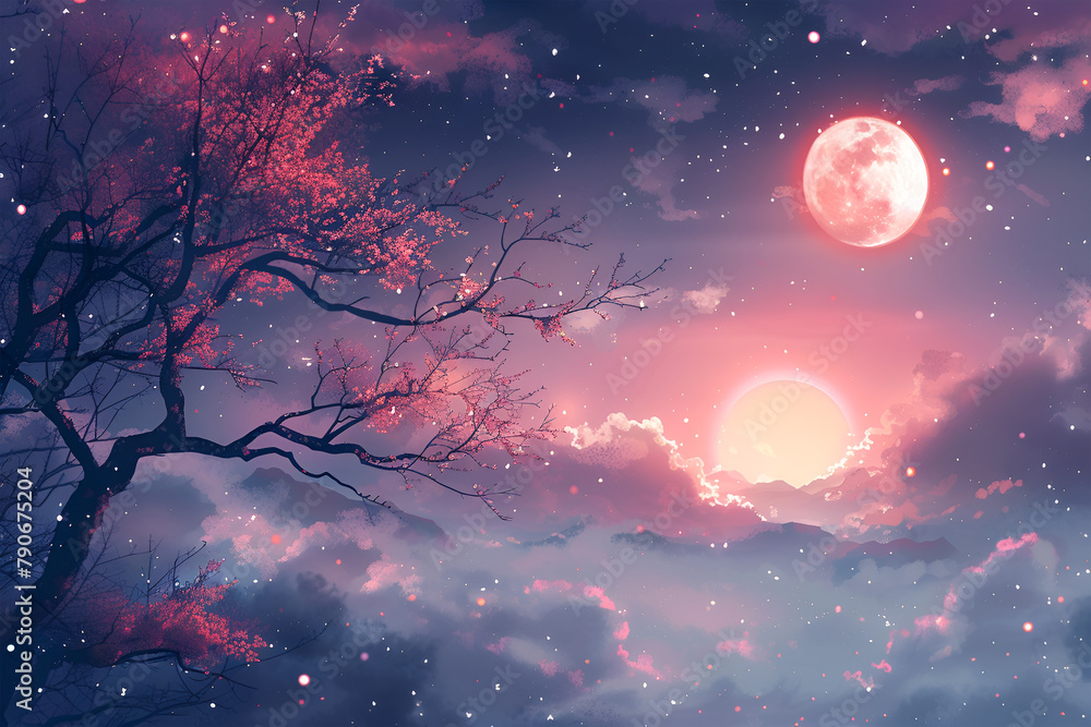 Background Flower 027
Fantasy landscape with tree and full moon in the night sky.
