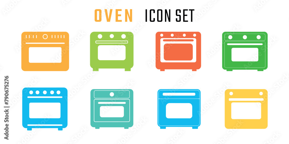 Oven icon set on white background. Vector illustration in trendy flat style