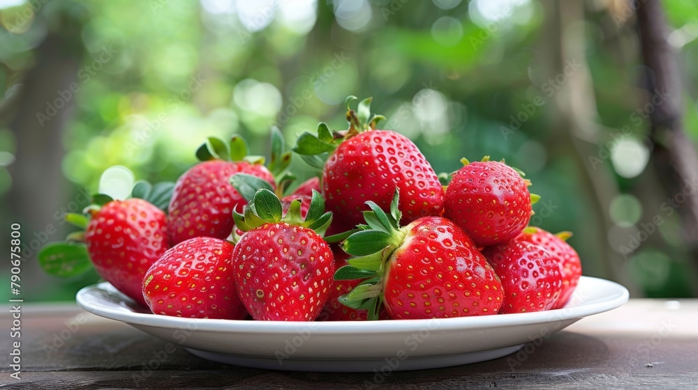 Bowl of ripe strawberries outdoors Bowl of ripe strawberries outdoors