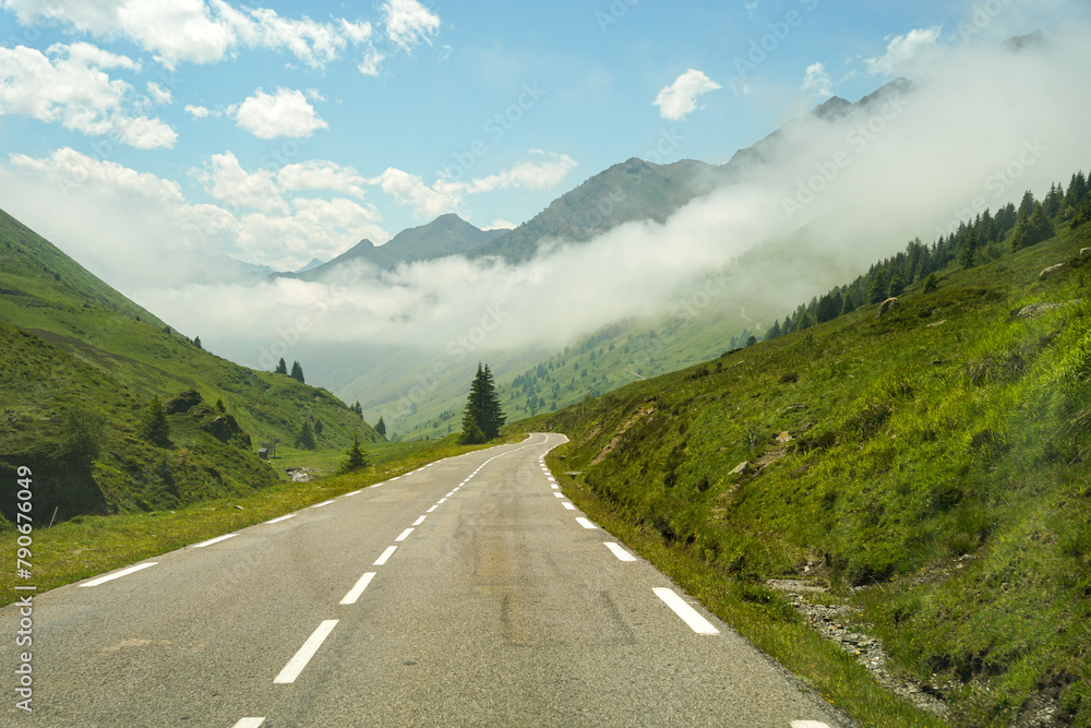 Col du Tourmalet steep road, highest mountain pass in Pyrennes, famous Tour de France climb