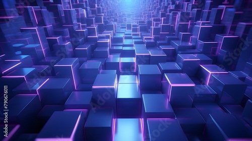  3d rendering of purple and blue abstract geometric background. Scene for advertising  technology  showcase  banner  game  sport  cosmetic  business  metaverse. Sci-Fi Illustration. Product display