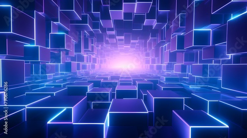  3d rendering of purple and blue abstract geometric background. Scene for advertising, technology, showcase, banner, game, sport, cosmetic, business, metaverse. Sci-Fi Illustration. Product display