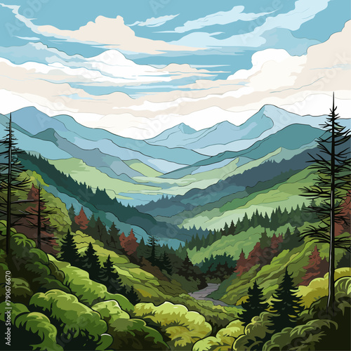 Great Smoky Mountains. Great Smoky Mountains hand-drawn comic illustration. Vector doodle style cartoon illustration