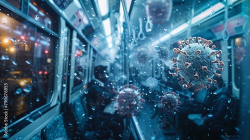 virus spreading on a crowded train photo