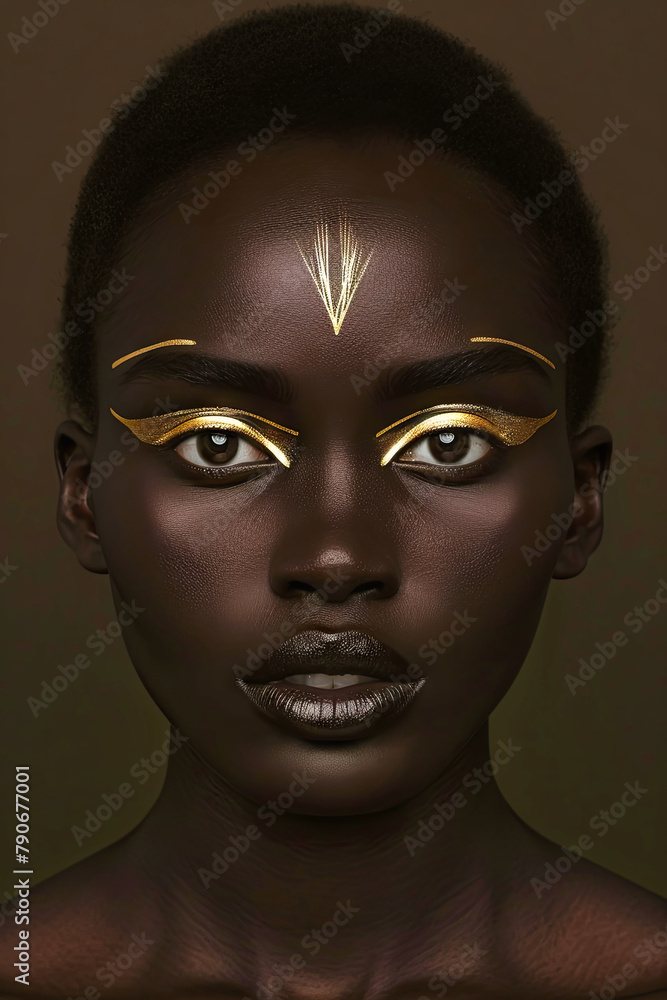 Woman With Gold Makeup and Flowers in Her Hair Woman With Gold Makeup and Flowers in Her Hair