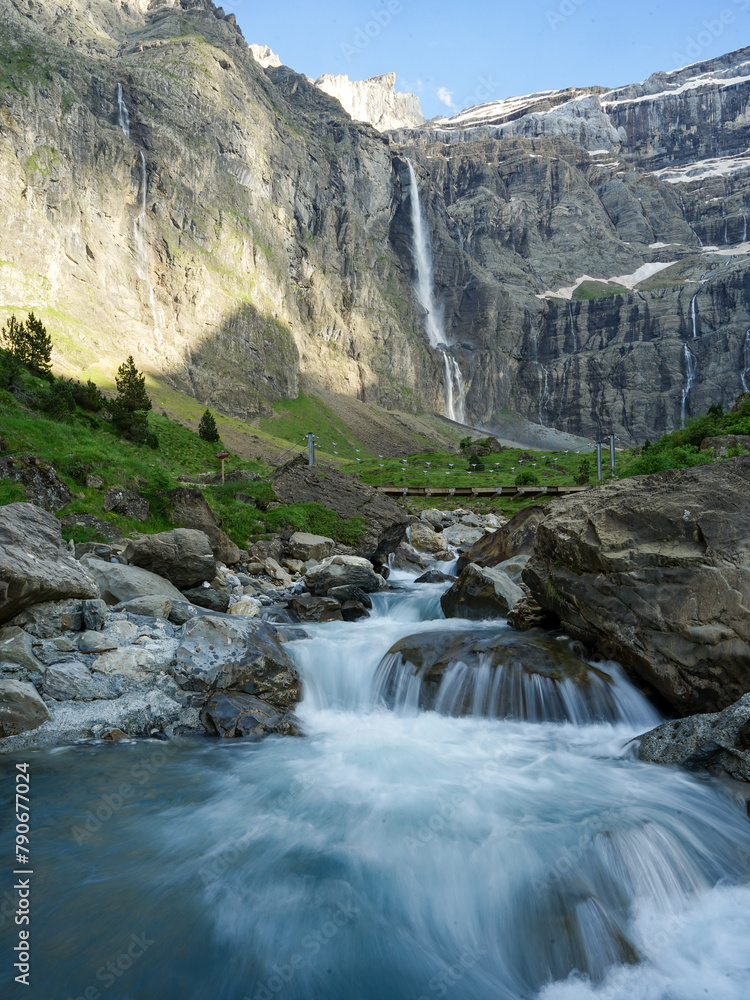 Gavarnie Falls, spectacular waterfall in french Pyrenees, highest waterfalls in France, popular tourist landmark