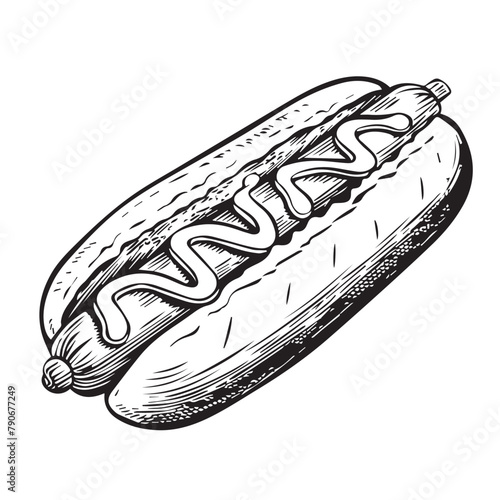 Hotdog in cartoon, doodle style . Image for t-shirt, web, mobile apps and ui. Isolated 2d vector illustration in logo, icon, sketch style, Eps 10, black and white. AI Generative