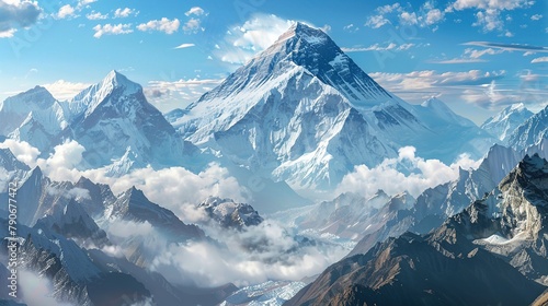 Panoramic view of himalayas mountains, Mount Everest. Panoramic view of the snowy mountains