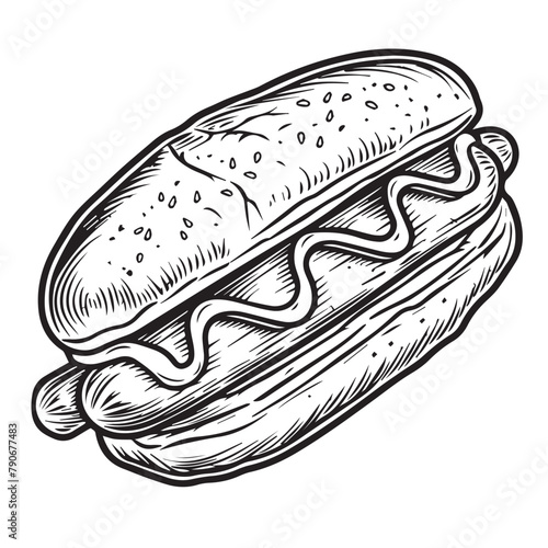 Hotdog in cartoon, doodle style . Image for t-shirt, web, mobile apps and ui. Isolated 2d vector illustration in logo, icon, sketch style, Eps 10, black and white. AI Generative