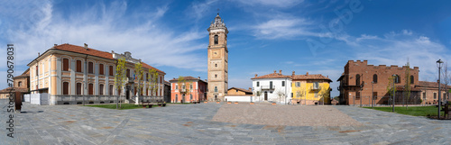 La Morra, Cuneo. Amazing view of the main square or of the village or viewpoint of La Morra, one of the most beautiful villages of Italy. Cuneo, Italy