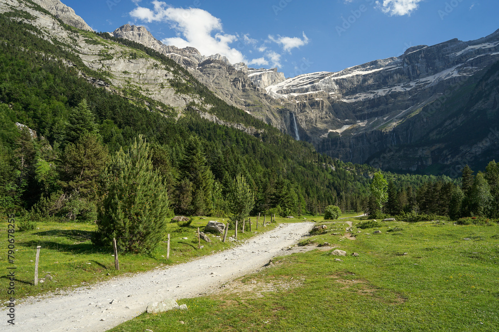 Road to Gavarnie Falls, spectacular waterfall in french Pyrenees, highest waterfalls in France, popular tourist landmark